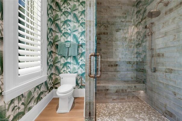 Bathroom, Glass Shower, Interior, Wood Texture Flooring