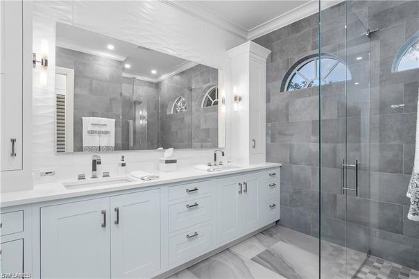 Bathroom, Dual Sink Vanities, Glass Shower, Interior, Recessed Lighting