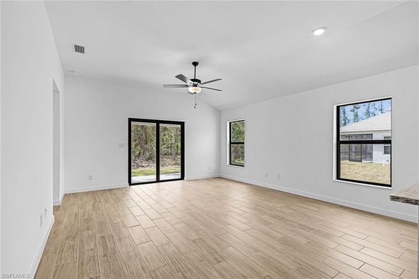 Empty room, Interior, Recessed Lighting, Wood Texture Flooring