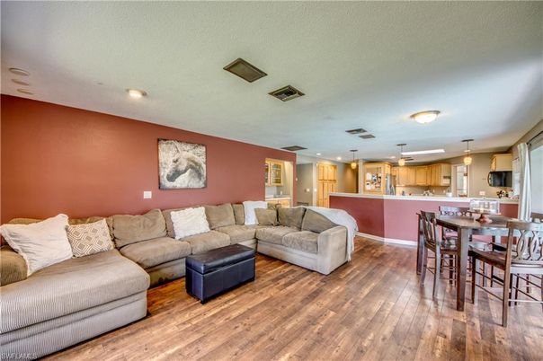 Dining room, Interior, Kitchen, Living room, Pendant Lights, Recessed Lighting, Wood Texture Flooring