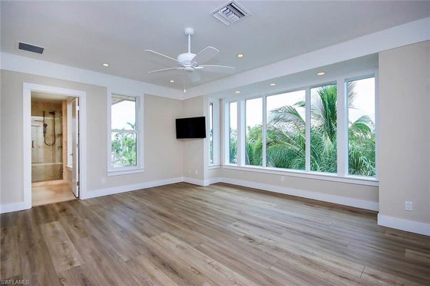 Bathroom, Empty room, Interior, Recessed Lighting, Wood Texture Flooring