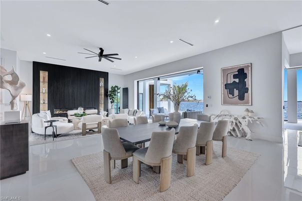 Dining room, Fireplace, Interior, Living room, Recessed Lighting
