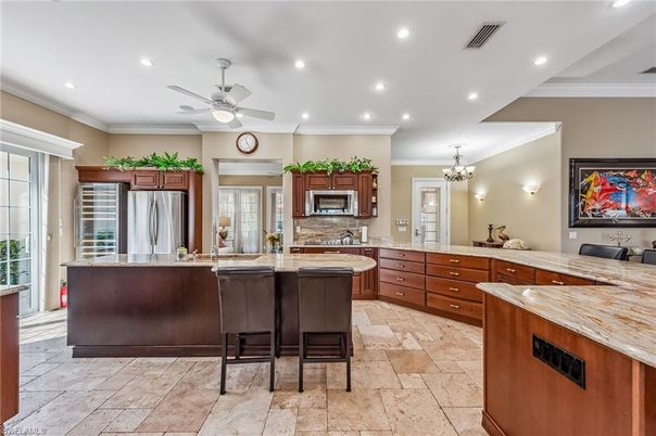 Chandelier, Interior, Kitchen, Recessed Lighting, Stainless Steel Appliances