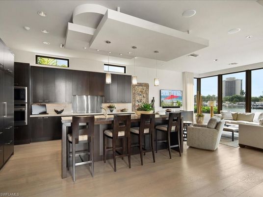 Interior, Kitchen, Living room, Pendant Lights, Recessed Lighting, Stainless Steel Appliances, Wood Texture Flooring