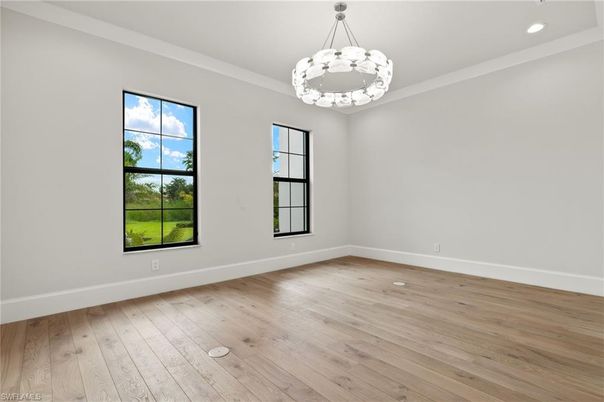 Empty room, Interior, Pendant Lights, Recessed Lighting, Wood Texture Flooring