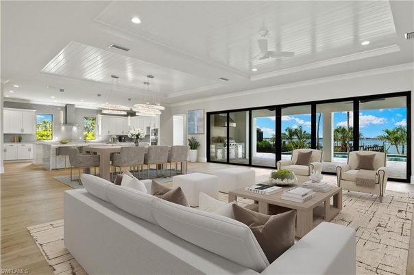 Interior, Kitchen, Living room, Pendant Lights, Recessed Lighting, Wood Texture Flooring