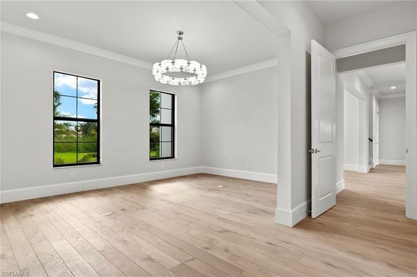 Empty room, Interior, Pendant Lights, Recessed Lighting, Wood Texture Flooring