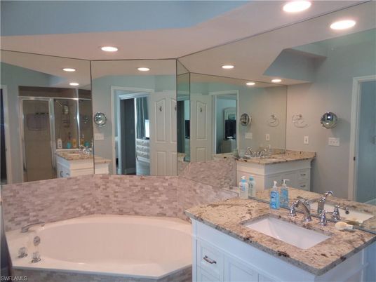 Bathroom, Dual Sink Vanities, Glass Shower, Interior, Recessed Lighting