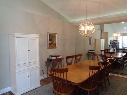 Chandelier, Dining room, Interior, Pendant Lights, Recessed Lighting, Wood Texture Flooring