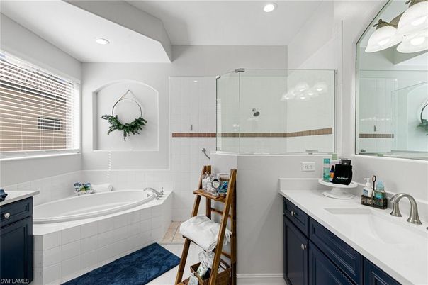 Bathroom, Dual Sink Vanities, Glass Shower, Interior, Recessed Lighting