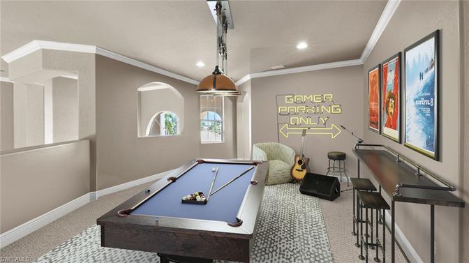 Billiard Table, Game Room, Interior, Pendant Lights, Recessed Lighting