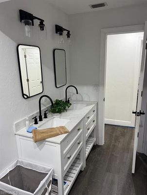 Bathroom, Dual Sink Vanities, Interior, Wood Texture Flooring