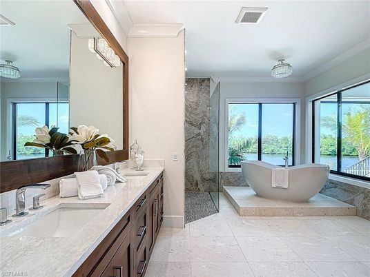 Bathroom, Dual Sink Vanities, Free Standing Baths, Glass Shower, Interior