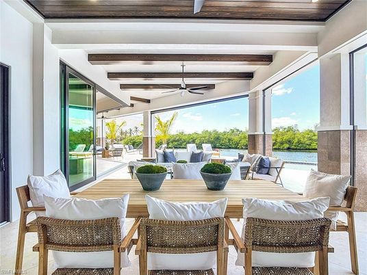 Dining room, Interior, Water, Wooden Beams