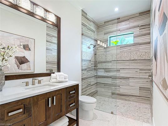 Bathroom, Glass Shower, Interior, Recessed Lighting