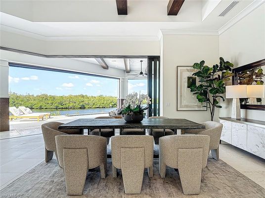 Dining room, Interior, Water, Wooden Beams