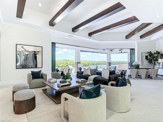 Interior, Living room, Recessed Lighting, Wooden Beams