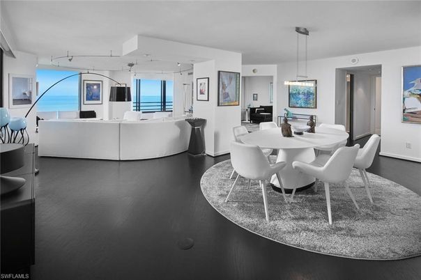 Dining room, Interior, Living room, Pendant Lights, Water, Wood Texture Flooring