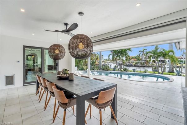 Dining room, Interior, Pendant Lights, Pool, Recessed Lighting