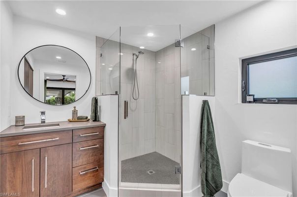 Bathroom, Glass Shower, Interior, Recessed Lighting