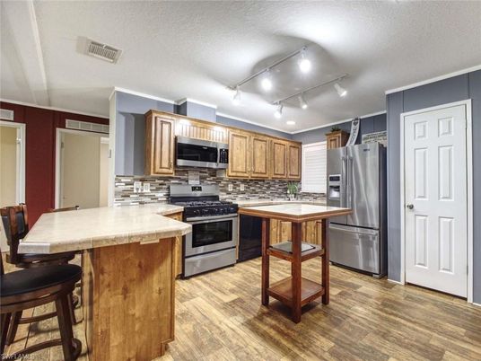 Interior, Kitchen, Stainless Steel Appliances, Wood Texture Flooring