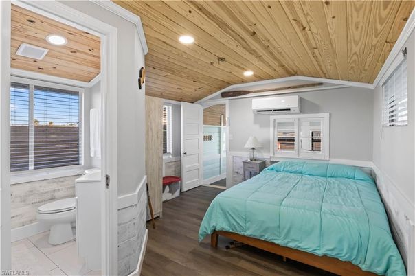Bathroom, Bedroom, Interior, Recessed Lighting, Wooden Ceilings, Wood Texture Flooring