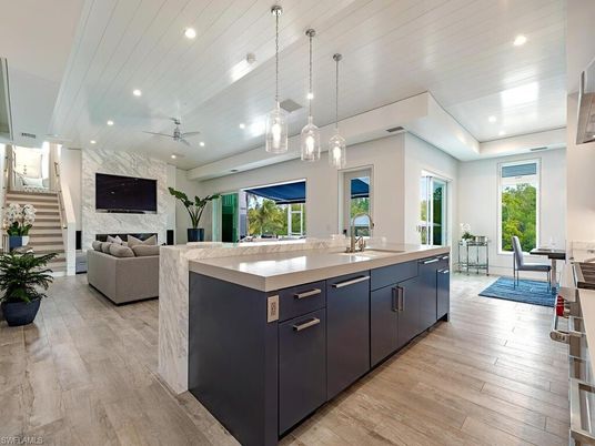 Dining room, Interior, Kitchen, Living room, Pendant Lights, Recessed Lighting, Wood Texture Flooring