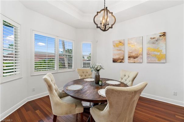 Dining room, Interior, Pendant Lights, Wood Texture Flooring