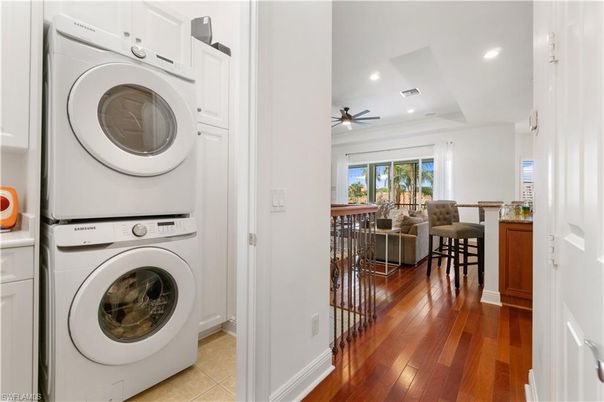 Interior, Living room, Recessed Lighting, Utility Closets, Washer, Wood Texture Flooring