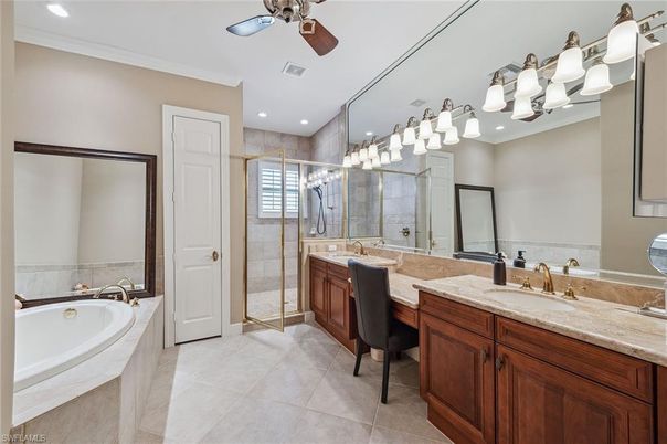 Bathroom, Dual Sink Vanities, Glass Shower, Interior, Recessed Lighting