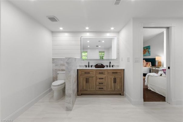 Bathroom, Bedroom, Interior, Marble, Recessed Lighting, Wood Texture Flooring