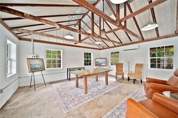 Billiard Table, Game Room, Interior, Pendant Lights, Wooden Beams