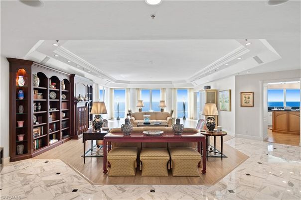 Home Office, Interior, Living room, Marble, Recessed Lighting, Water