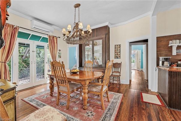 Chandelier, Dining room, Interior, Wood Texture Flooring
