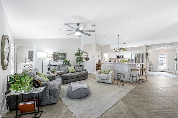 Interior, Kitchen, Living room, Pendant Lights, Recessed Lighting, Stainless Steel Appliances, Wood Texture Flooring