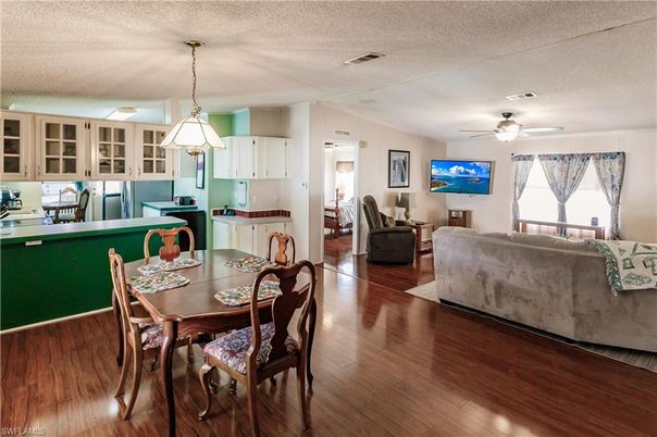 Dining room, Interior, Living room, Pendant Lights, Wood Texture Flooring