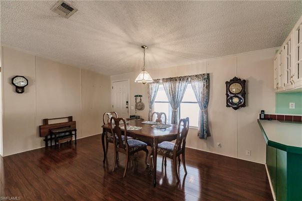 Dining room, Interior, Pendant Lights, Wood Texture Flooring