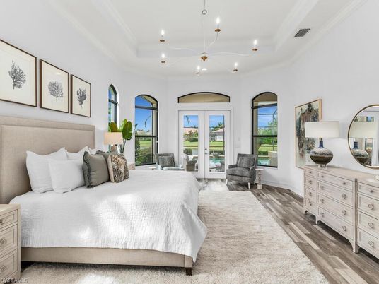 Bedroom, Interior, Pendant Lights, Recessed Lighting, Wood Texture Flooring
