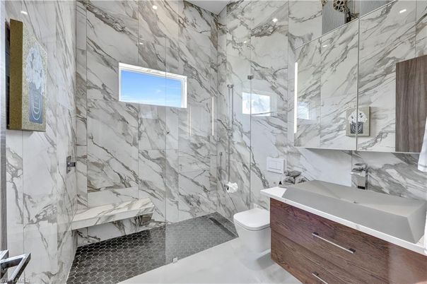 Bathroom, Glass Shower, Interior, Marble Walls