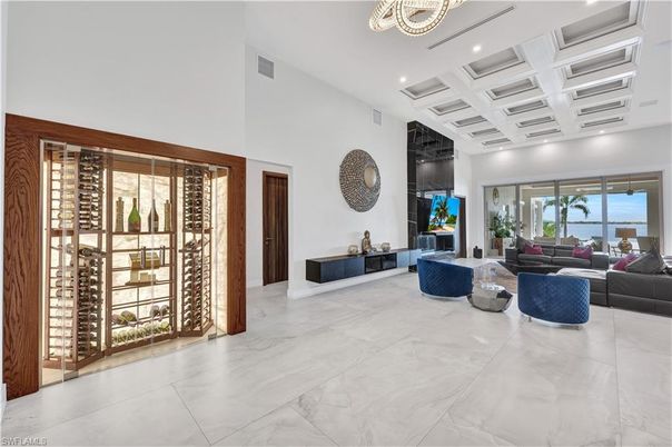 Interior, Living room, Marble, Recessed Lighting, Wine Storage