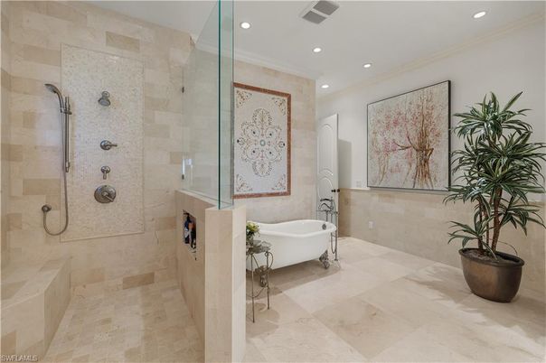 Bathroom, Free Standing Baths, Glass Shower, Interior, Recessed Lighting