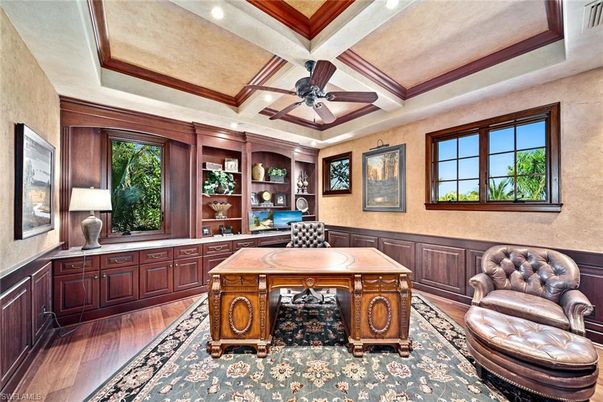 Home Office, Interior, Recessed Lighting, Wood Texture Flooring
