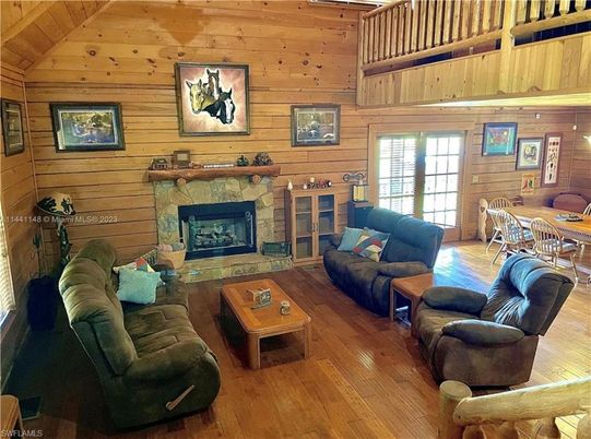 Dining room, Fireplace, Interior, Living room, Wooden Ceilings, Wood Texture Flooring, Wooden Walls