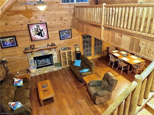 Dining room, Fireplace, Interior, Living room, Wooden Ceilings, Wood Texture Flooring, Wooden Walls