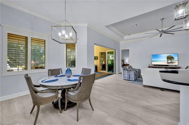 Dining room, Interior, Living room, Pendant Lights, Wood Texture Flooring