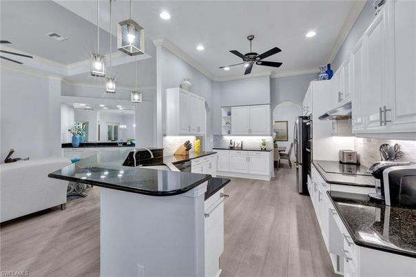 Interior, Kitchen, Pendant Lights, Recessed Lighting, Wood Texture Flooring
