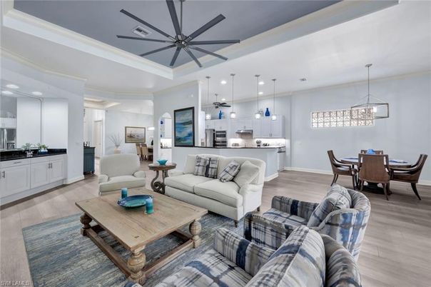 Dining room, Interior, Kitchen, Living room, Pendant Lights, Recessed Lighting, Stainless Steel Appliances, Wood Texture Flooring
