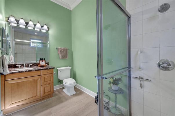 Bathroom, Glass Shower, Interior, Wood Texture Flooring