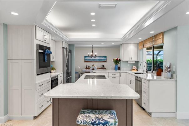 Chandelier, Interior, Kitchen, Pendant Lights, Recessed Lighting, Stainless Steel Appliances
