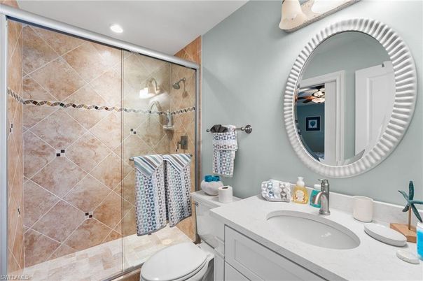 Bathroom, Glass Shower, Interior, Recessed Lighting